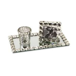  Shiny Mirror Glass Tray Picture Frame Cup Set   Set of 3 