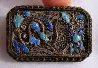 ANTIQUE SILVER CHINESE EXPORT FILIGREE ENAMEL DRAGON BROOCH WIREWORK 