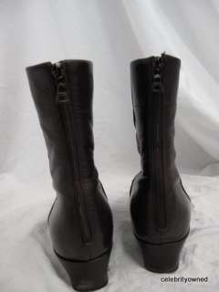Prada Burgundy Leather Square Toe Zip Up Boots 38.5  