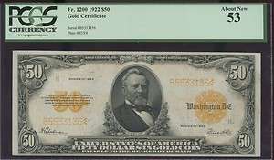 50 1922 GOLD CERTIFICATE PCGS AU53 CRISPY FRESH JEWEL MONEY  
