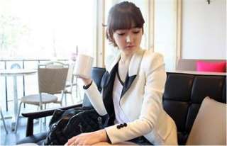 New Korea Womens Lapel Casual White Suits Blazer Jacket Outerwear 