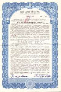 Blue Lizard Mines  Utah uranium mine stock certificate  