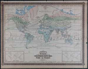 Johnson 1886 Atlas LARGE Hand Colored Antique WORLD Map, double page 