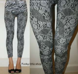 gray lace print leggings pants vintage goth emo p432  