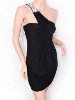  One Shoulder Ruching Jeweled Cocktail Dance Pencil Dress