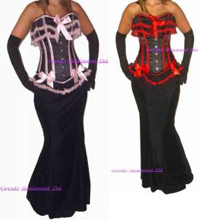 Steel Boned CORSET COSTUME OUTFIT SET Prom Goth Party Dress Long 