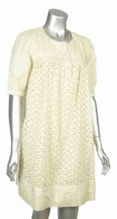 Laundry By Design Women Cotton Parchment Beige Eyelet Short Mini Shirt 