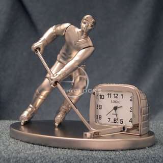 Miniature Clocks, Silver Hockey Player & Net Mini Clock  