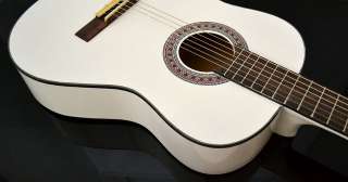 Klassikgitarre Konzertgitarre Akustik Gitarre Weiß mit Tasche Gurt 