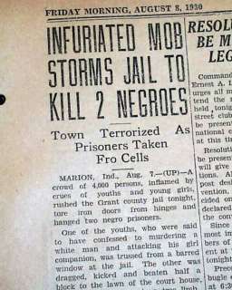 MARION IN Indiana Negro Lynching Hanging 1930 Newspaper  