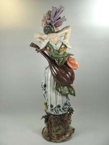 Large French Art Nouveau Majolica Lady Musician, Maiolica, Pottery 