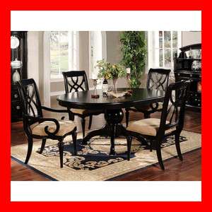 Casual Cottage Black Wood Breakfast Dining Table Fabric Chair 5 Pc Set 