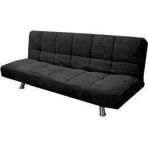 Contemporary Modern Black Microfiber Cover Convertible Futon Sofa Bed