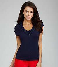 Vince Camuto Embellished Mixed Media Knit Top $59.40