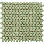 Penny Round 12 1/4 in. x 12 in. Light Green Porcelain Mesh Mounted 