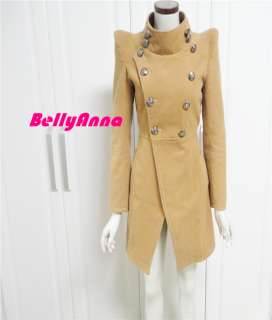 Double Breasted Power Shoulder Wool Cashmere Long Coat  