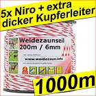 NEU 1000m 6mm KUPFER Niro Weidezaunseil rot weiss Seil 