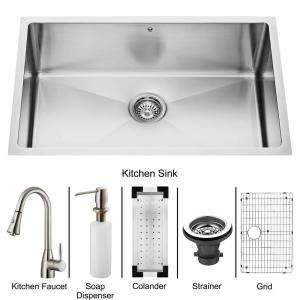   Steel Kitchen Sink, Faucet, Colander, Grid, Strainer and Dispenser