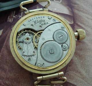 FINE Mens Old Antique WWI Era Flex Lug Elgin Trench Wrist Watch 