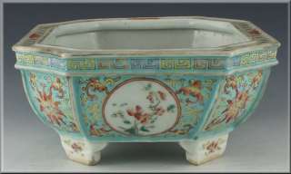 Signed Qing Dynasty Chinese Famille Rose Footed Planter  