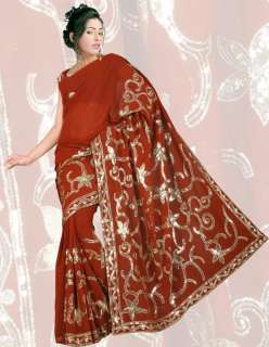 bollywood Indien Braut Hochzeits Stickerei Sari Saree kleid Bauchtanz 