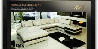 REMZ LEDER SOFA~SITZECKE + 2 HOCKER + GLASTISCH   