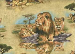 OUT OF AFRICA LION LIONESS ON TAN Cotton Quilt Fabric  