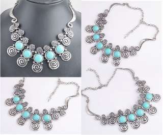 wholesale 1pcs Tibetan silver Alloy mutil flower Turquoise necklace