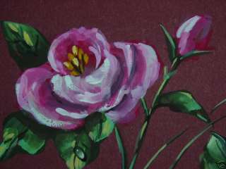 ACEO Victorian pink rose flower mini print of painting  