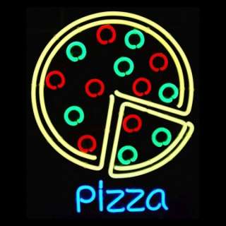 Pizza bestellen essen Logo rund gelb blau Leucht Neon Schild Pizzeria 