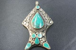 AFGHAN TRADITIONAL GREEN TURQUOISE. FISH DESIGN PENDANT  