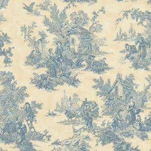   in x 10 in Blue and Cream Large Scale Classic Toile Wallpaper Sample