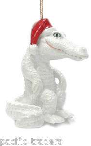   Christmas Ornament  White Alligator wearing Santa Hat   R341  