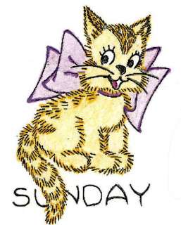 Embroidery Pattern 7 Week Day Kittens for Towels 50s  