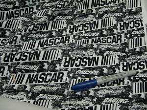 Fabric Cotton Blend Black & White Nascar Racing W225  