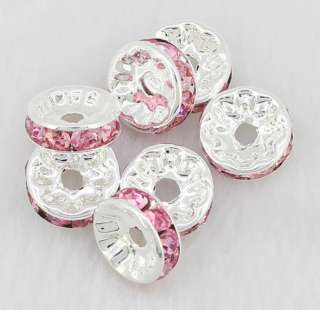 10mm Pink Crystal Silver Plated Rondelle Spacer Loose Beads findings 