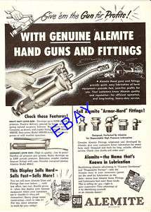1953 ALEMITE 1056 SE 4024 C MODEL GREASE GUN & ZERKS AD  