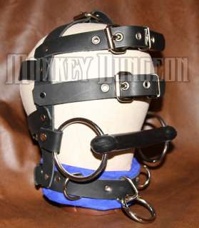 Leather head cage restraint hood mouth bit choker  