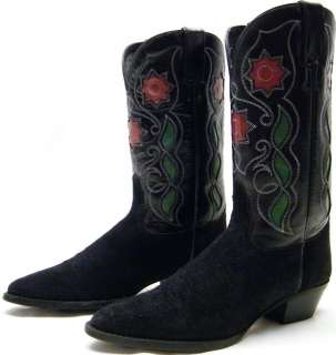 WOMENS TONY LAMA BLK GREEN RED ROSE FLOWER INLAY COWBOY WESTERN BOOTS 