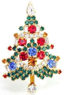 Vintage Christmas Tree Rhinestone Candle Pin Big 2.5 Signed  