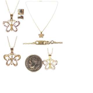 Tone Solid Gold Filigree Butterfly Pendant, Necklace  