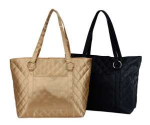 QUILTED MICROFIBER LADIES BUSINESS SHOPPING TOTE BAG  