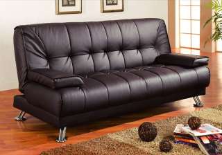 Futon Sofa Bed Brown Vinyl Cover Daybed Couch Bedroom  