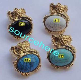   Oval Cocktail Ring Cats Eye Cross Chic Gold Tone Opal Turquoise Rings