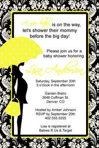   Damask Yellow Baby Shower Invitation and Thank You Card Card Stock