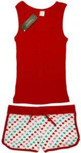 Womens Heart Boyshorts & Heart Tank PJ Pajama Set   RED  