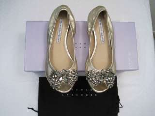   Lavender Gold Luna Jeweled Peep Toe Ballet Flats Shoes Sz 5 M $275