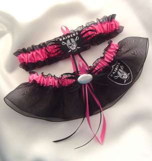 Oakland Raiders Black Hot Pink Wedding Garters Gift Box  