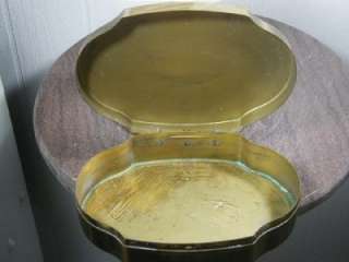 Vintage Brass Cookie Candy Tin Box Engraved w Victorian Coach Queen 