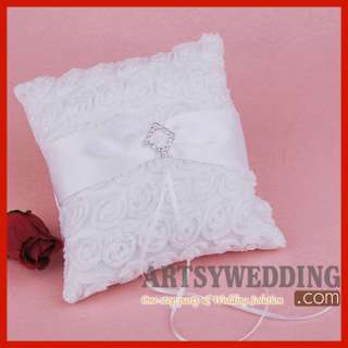   Rosettes Crystal Satin and Chiffon Wedding Ring Bear Pillow NEW  